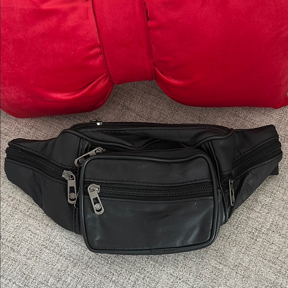 Black Belt Bag with Adjustable Strap and Multiple Compartments